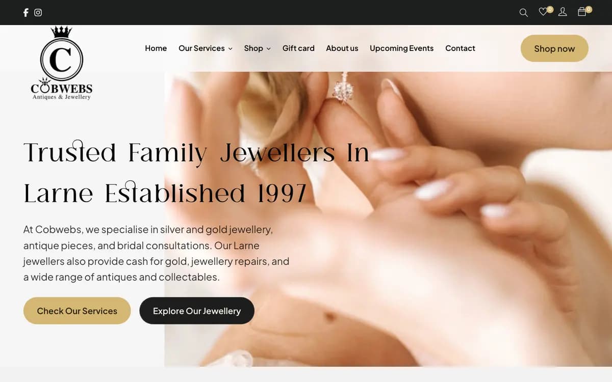 Cobwebs Jewellery homepage